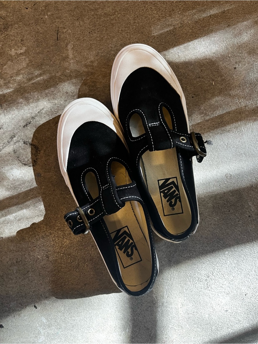 Vans Kids Black and White Mary Jane Buckle Sneakers